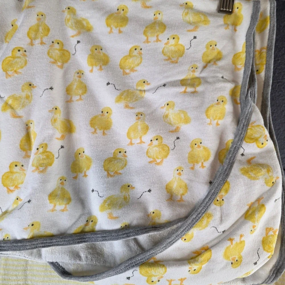 Burts Bees Baby Yellow Duck & Striped Organic Cotton Hooded Towels Set of 3